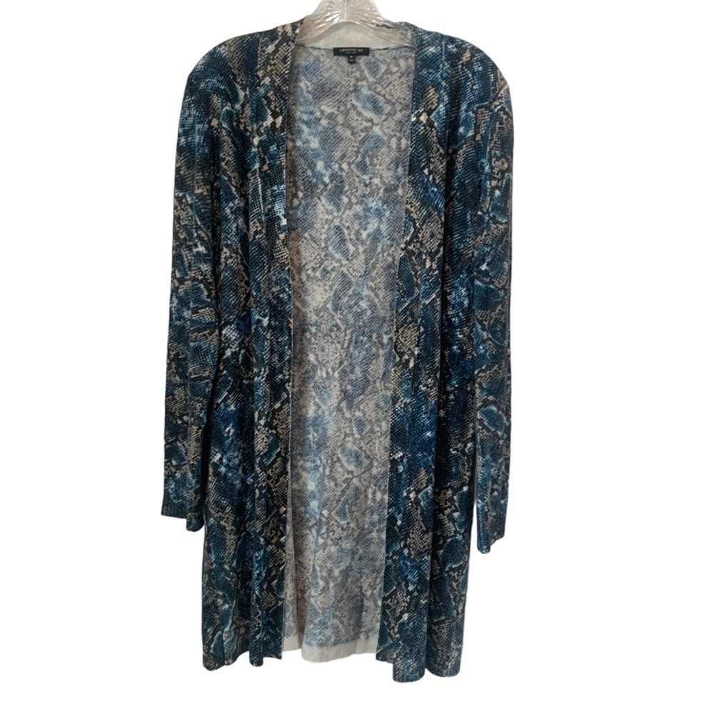 Lafayette 148 New York 100% cashmere animal snake open longline cardigan duster